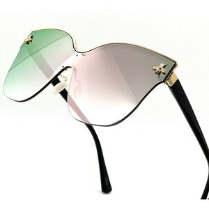 Oversized Sunglasses Pink Mirror‎ Flat Lens Fashion Rimless Shield Women Cat Eye